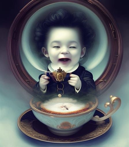 Vampire Babies in Teacup Crystal Ball: Fantasy Art
