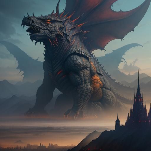 Detailed Matte Painting of Fantastical Turdzilla