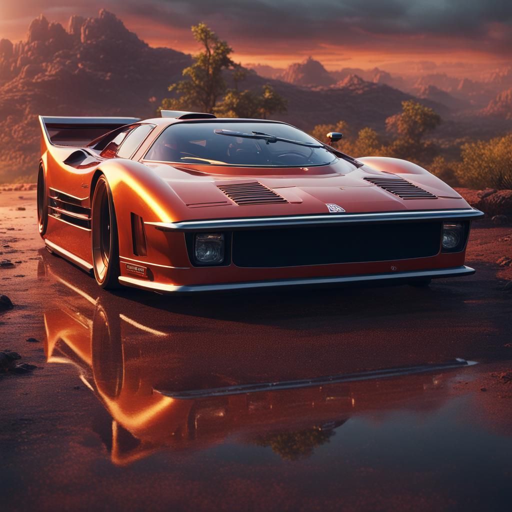 Retro 1970s Hypercar in Detailed Matte Painting
