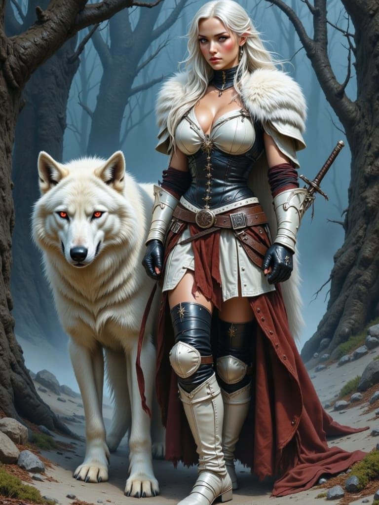 Sensual Warrior in Eerie Medieval Landscape