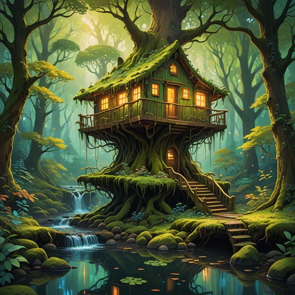 Magical Treehouse in Glowing Forest