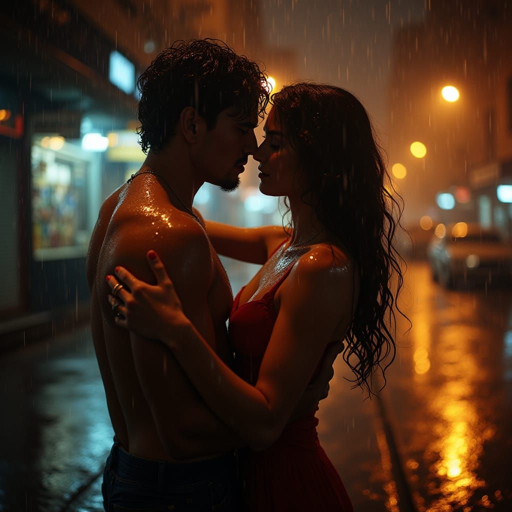 Ethereal City Street Dance in Rainy Night