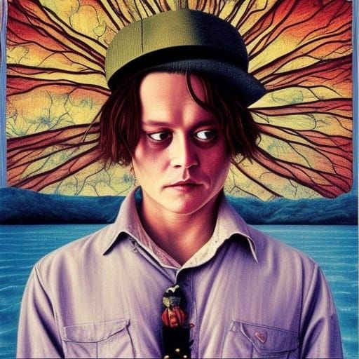 Johnny Depp Surreal Illustration in Botticelli Style