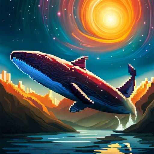 Cosmic Space Whale Pixel Art Movie Poster