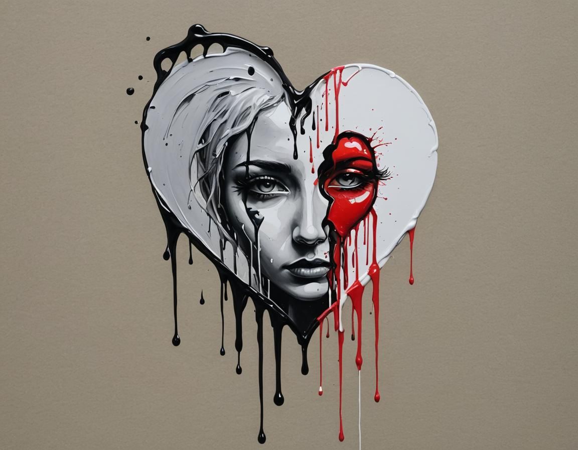 Conceptual Half Face Half Heart Drawing