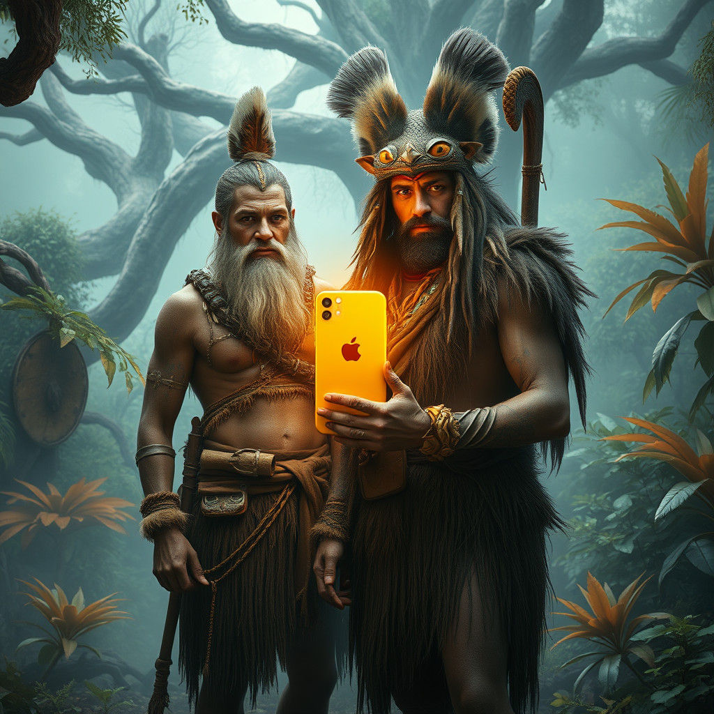 Prehistoric Couple Discovers iPhone in Fantasy Art