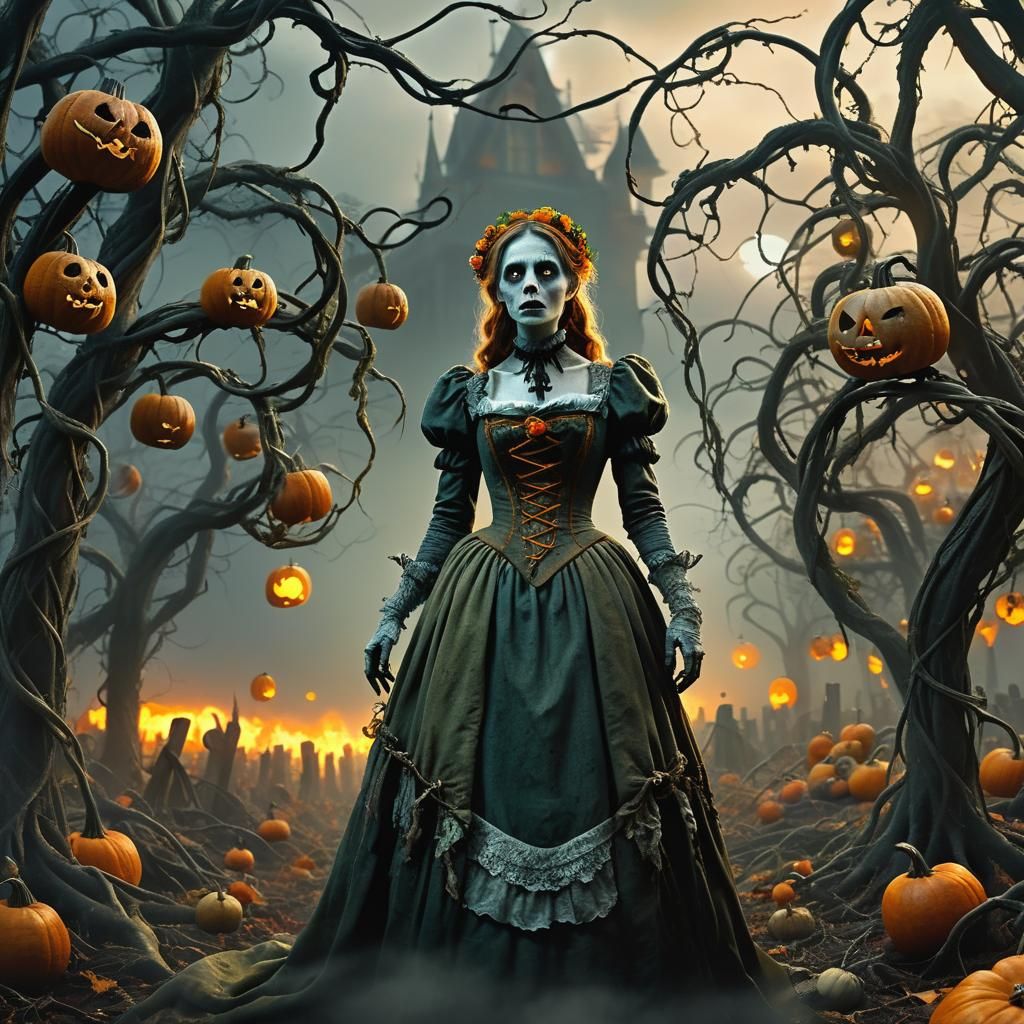 Victorian Zombie in Haunted Pumpkin Patch