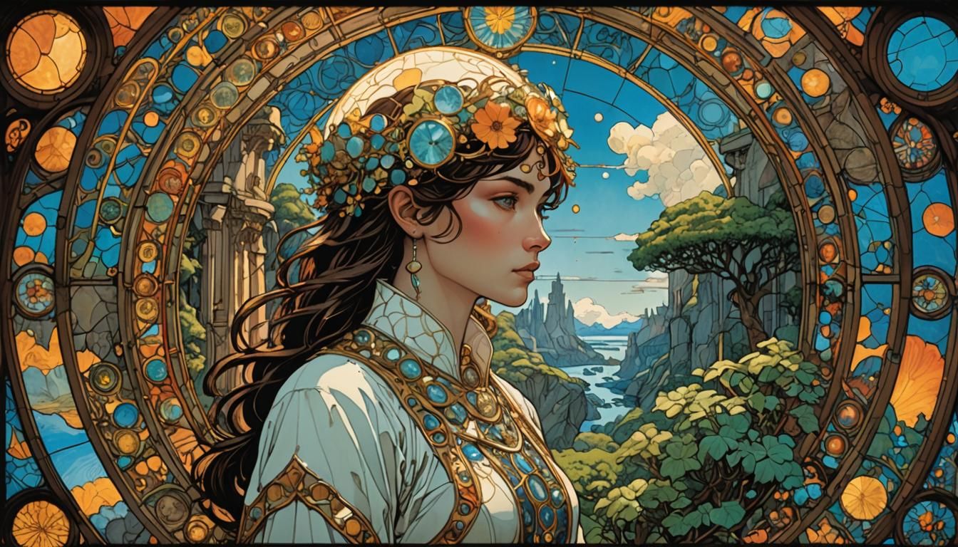 Gynoid Muses Discover Lost Paradise in Stained Glass