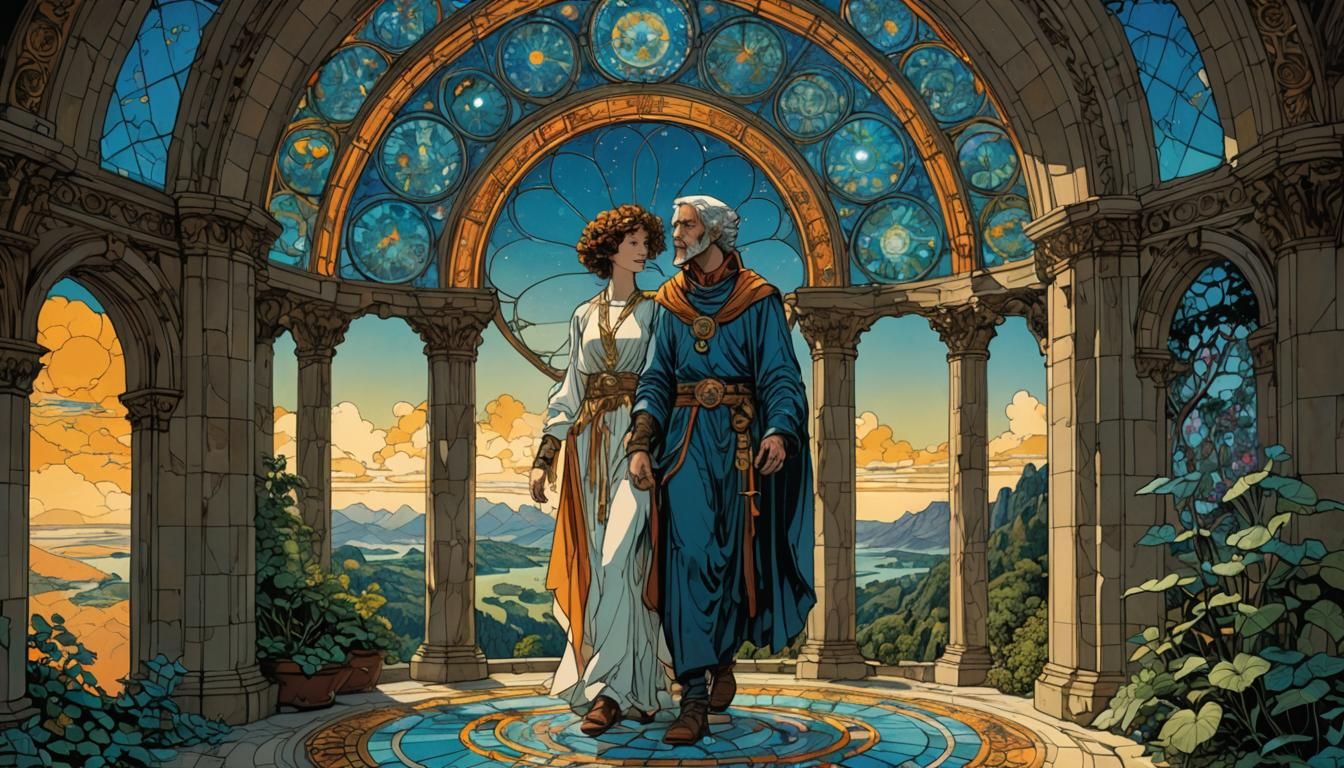 Gynoid Twins Discover Paradise: Hand-Drawn Comic Book Style