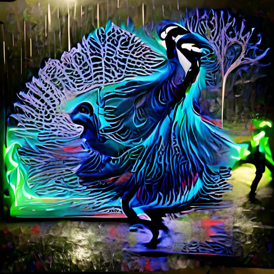 Neon Peacock Digital Art: Vibrant Plumage