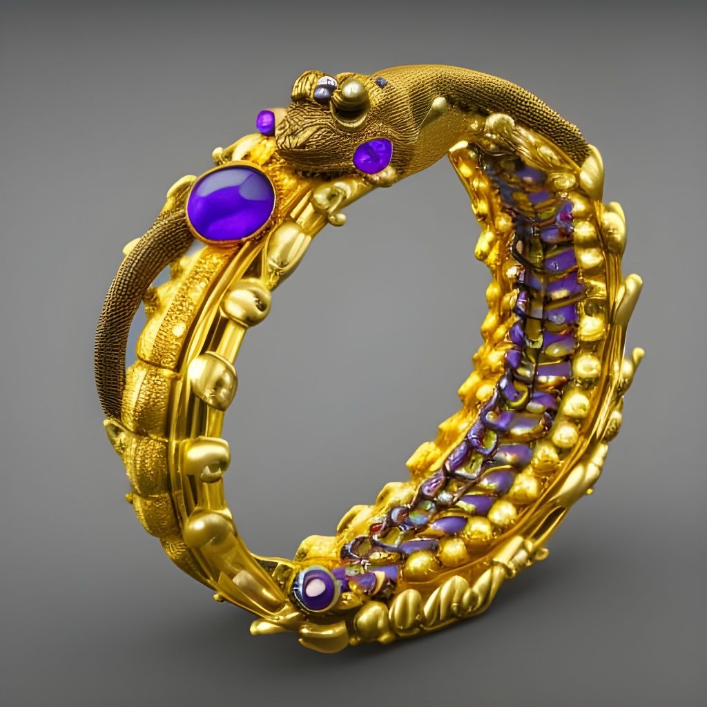 Futuristic Gold Lizard Bangle with Gemstones