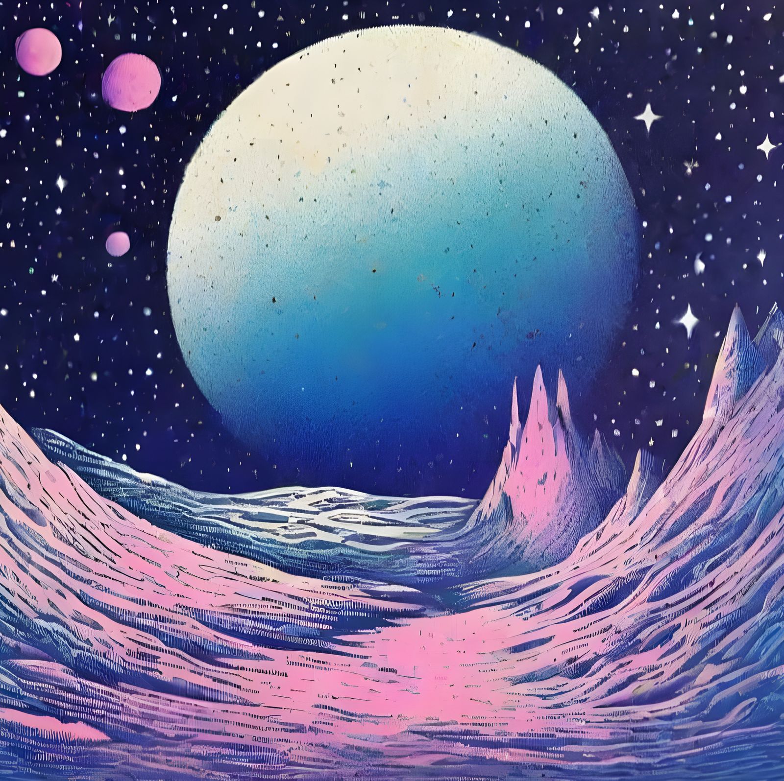 Cosmic Solitude in Liminal Space, Printed in Risograph Style