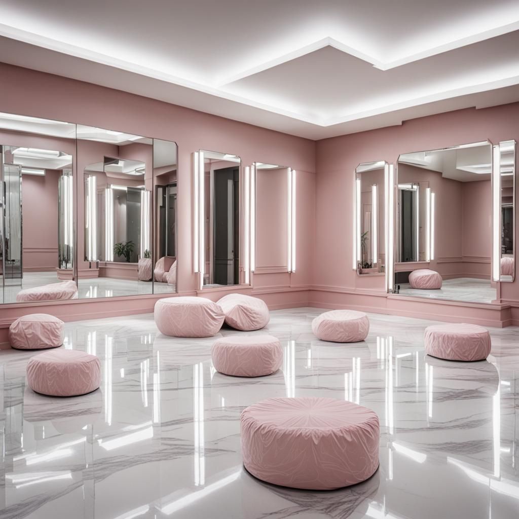 Mirrored Dance Studio with Marble Floor