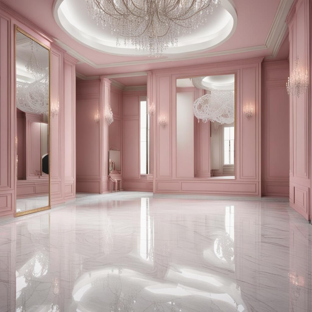 Mirrored Dance Studio with Pink and Silver Accents