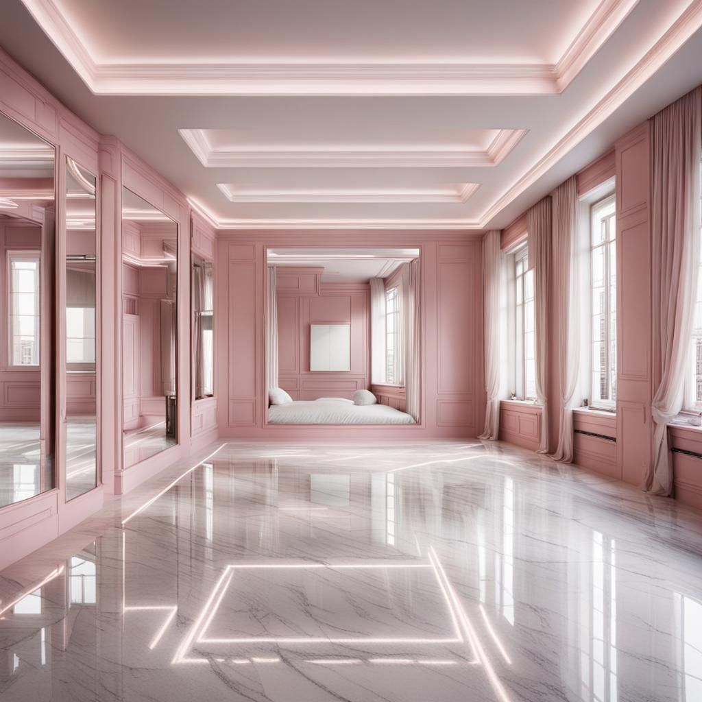 Elegant Mirrored Dance Studio with Marble Floor