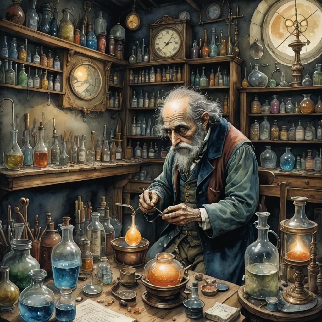 Alchemist's Laboratory: Watercolor Storybook Illustration