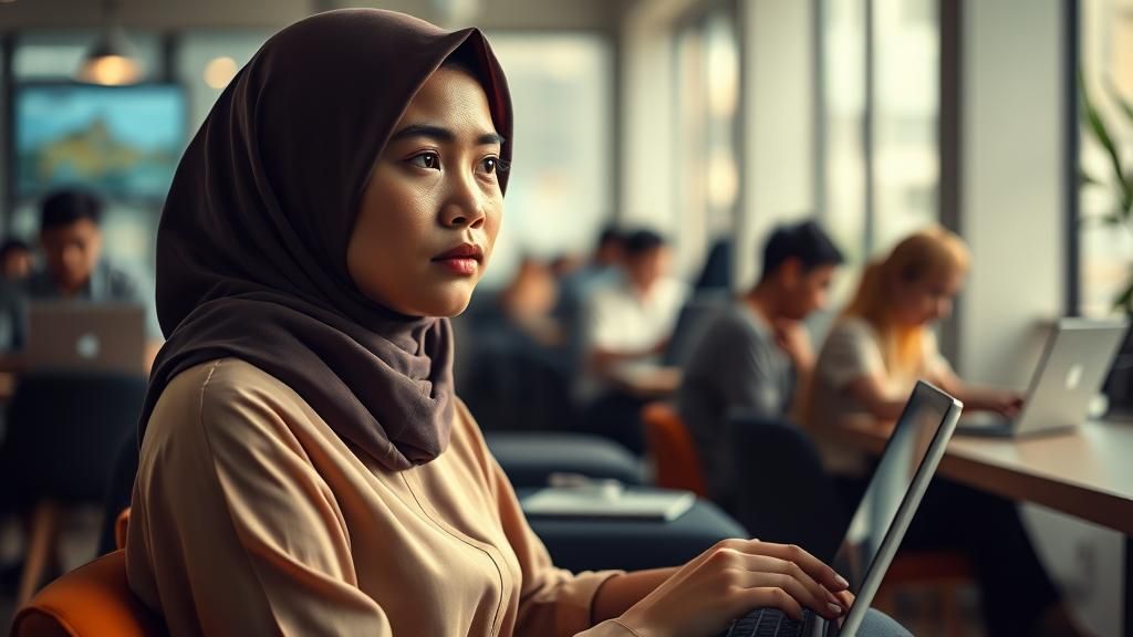 Malay Woman in Hijab in Kuala Lumpur Coworking Space