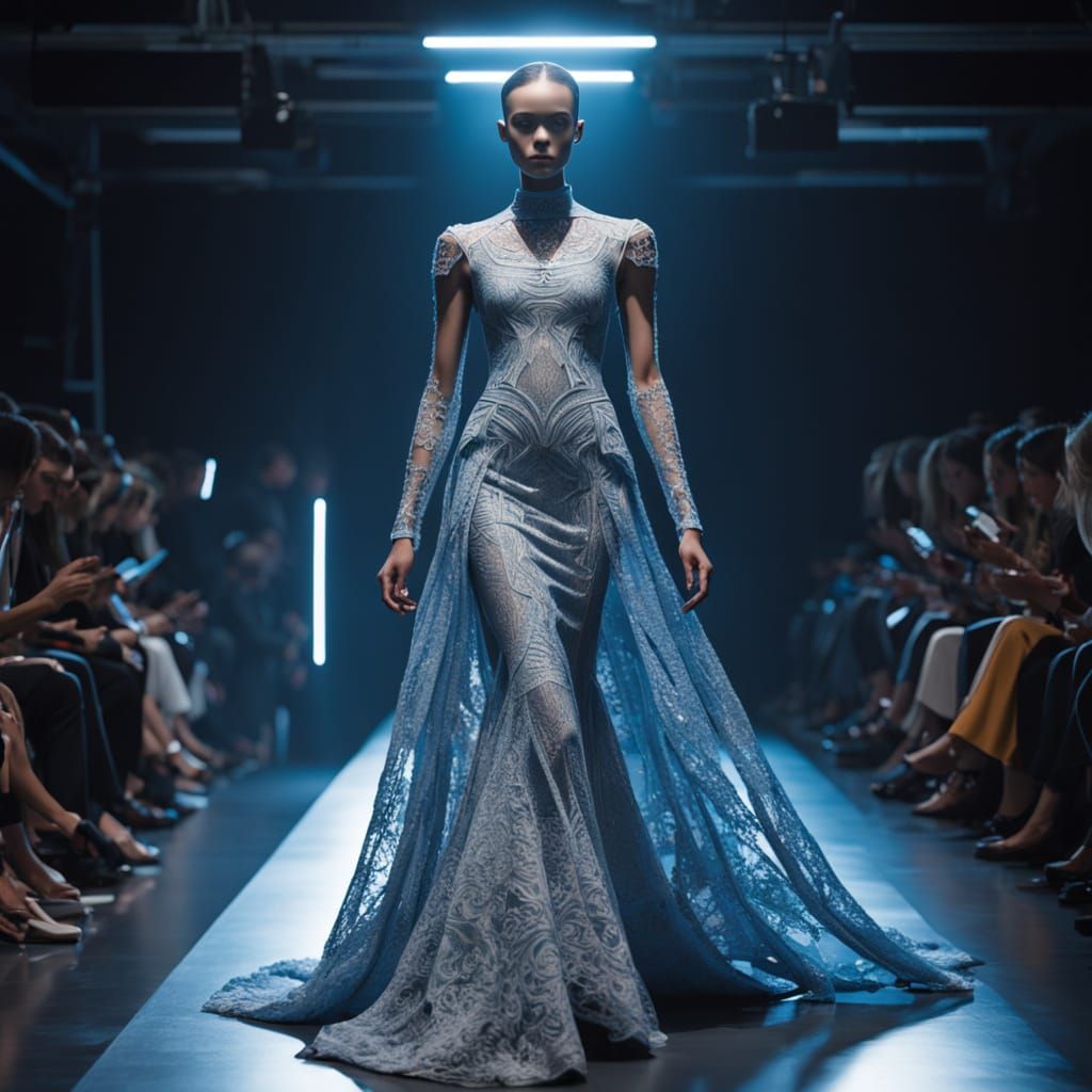 Futuristic Robot Mannequin on Catwalk in Sci-Fi Style