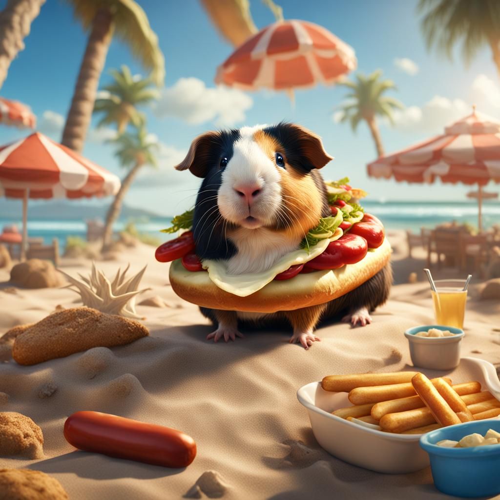 Guinea Pig's Beach Day: Detailed Matte Painting