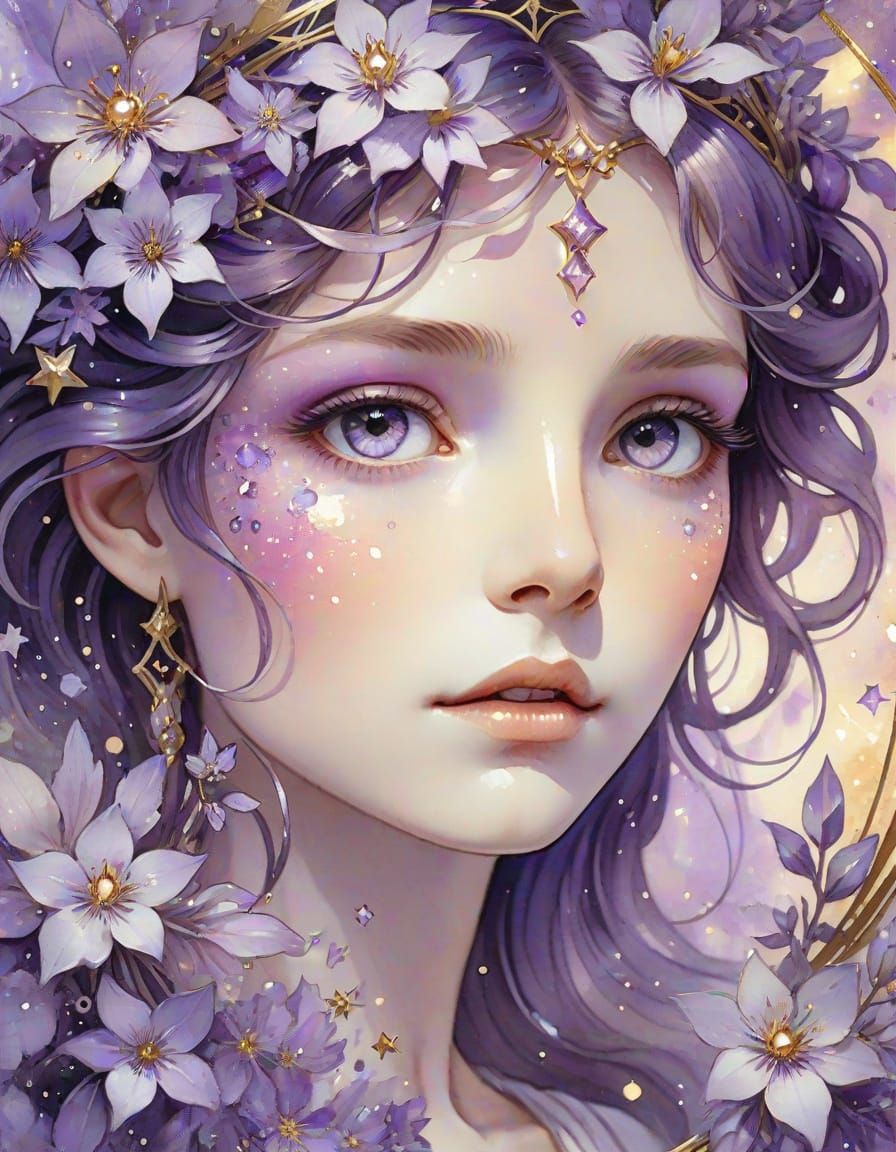 Lavender Eyes with Lilac Blossoms in Art Nouveau Style