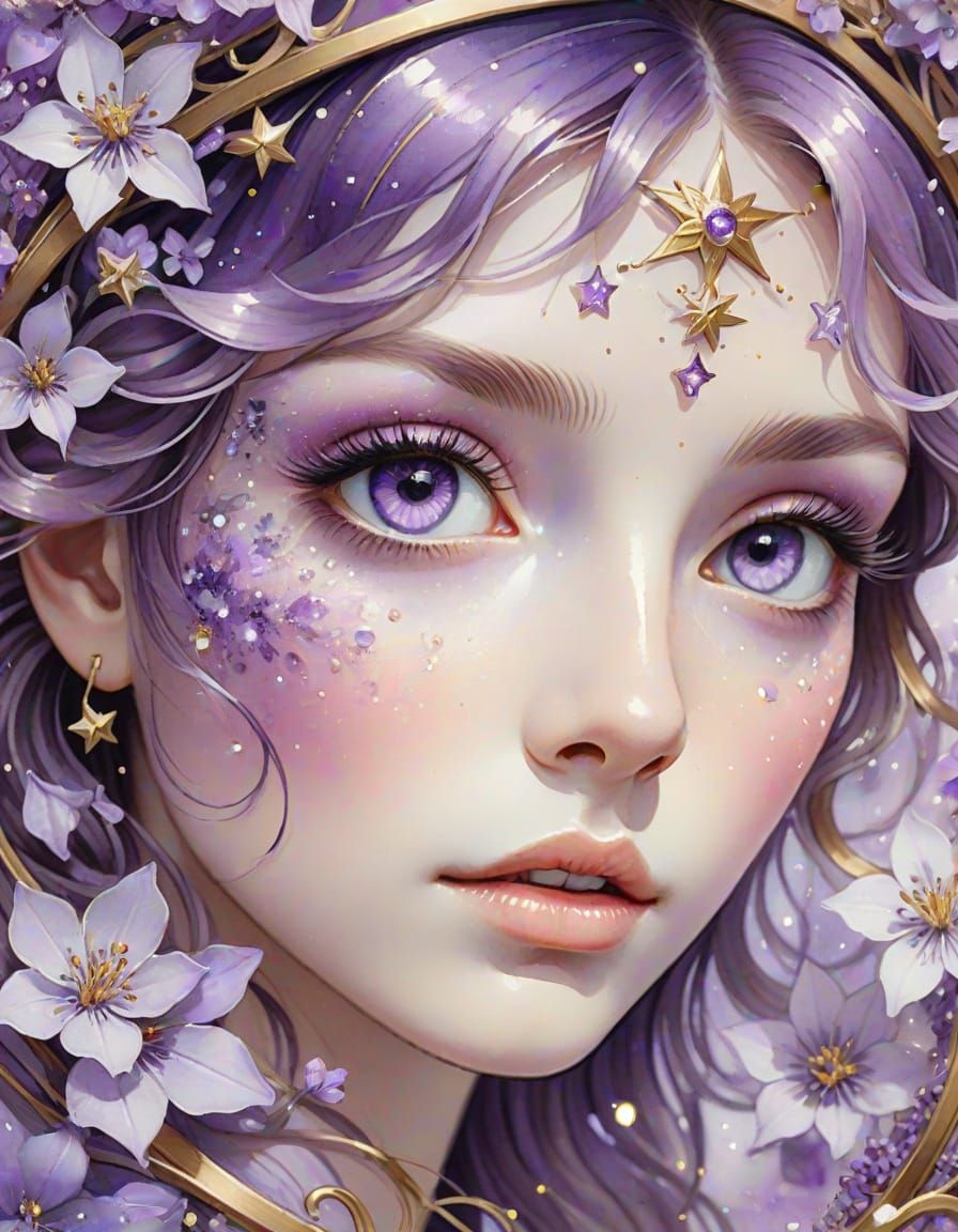 Lavender Eyes with Lilac Blossoms in Art Nouveau Style
