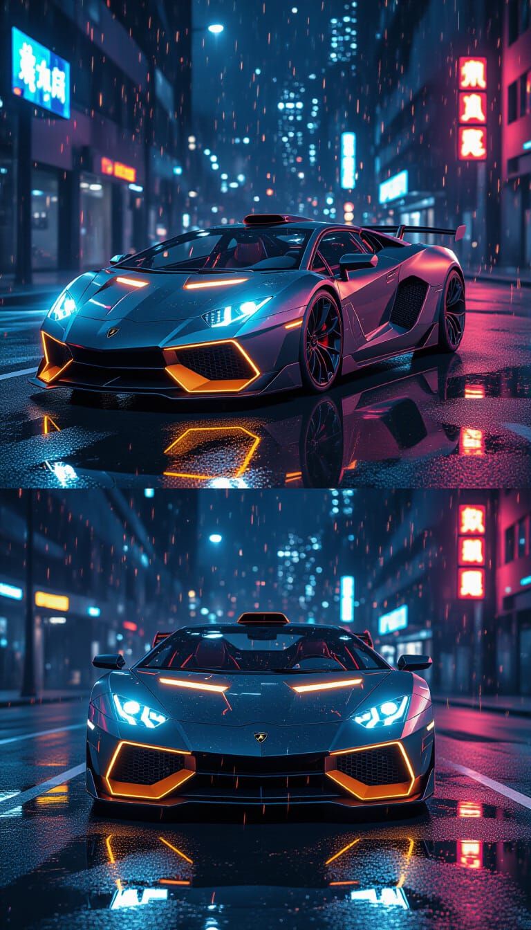 Futuristic Lamborghini Superbike Concept on Neon Street