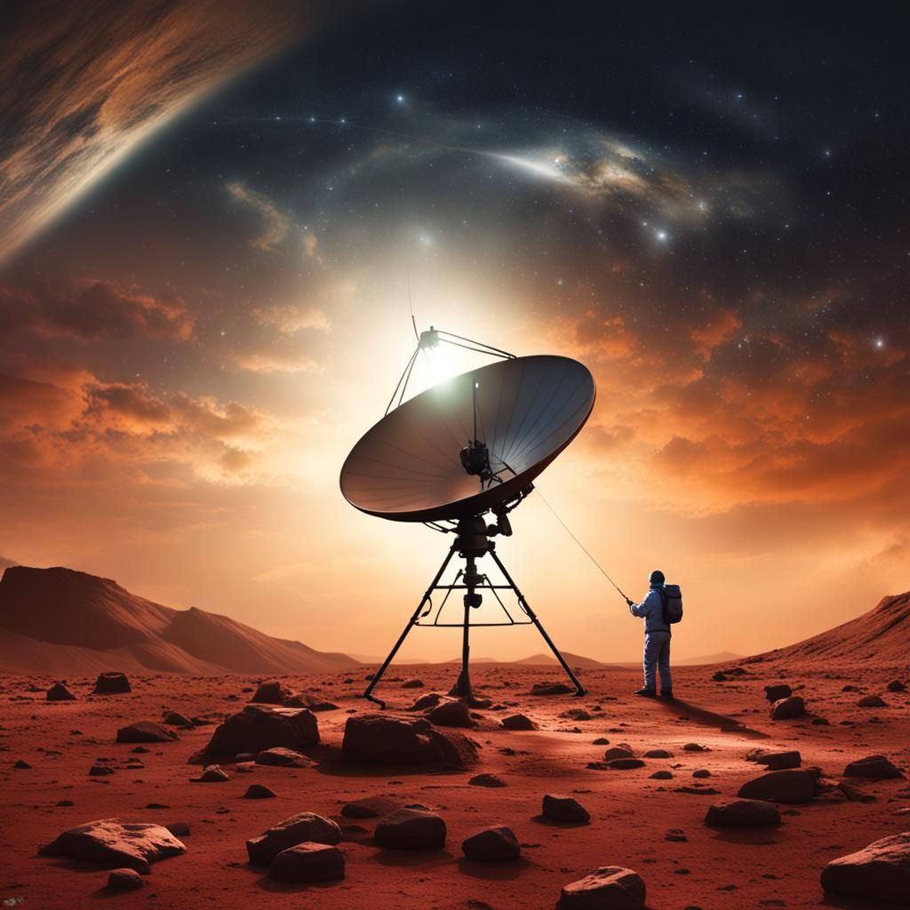 Man Fishing on Mars Under Divine Sunshine