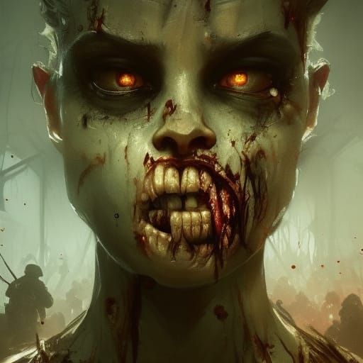 Detailed Zombie Soldier Face in Dark Fantasy Style