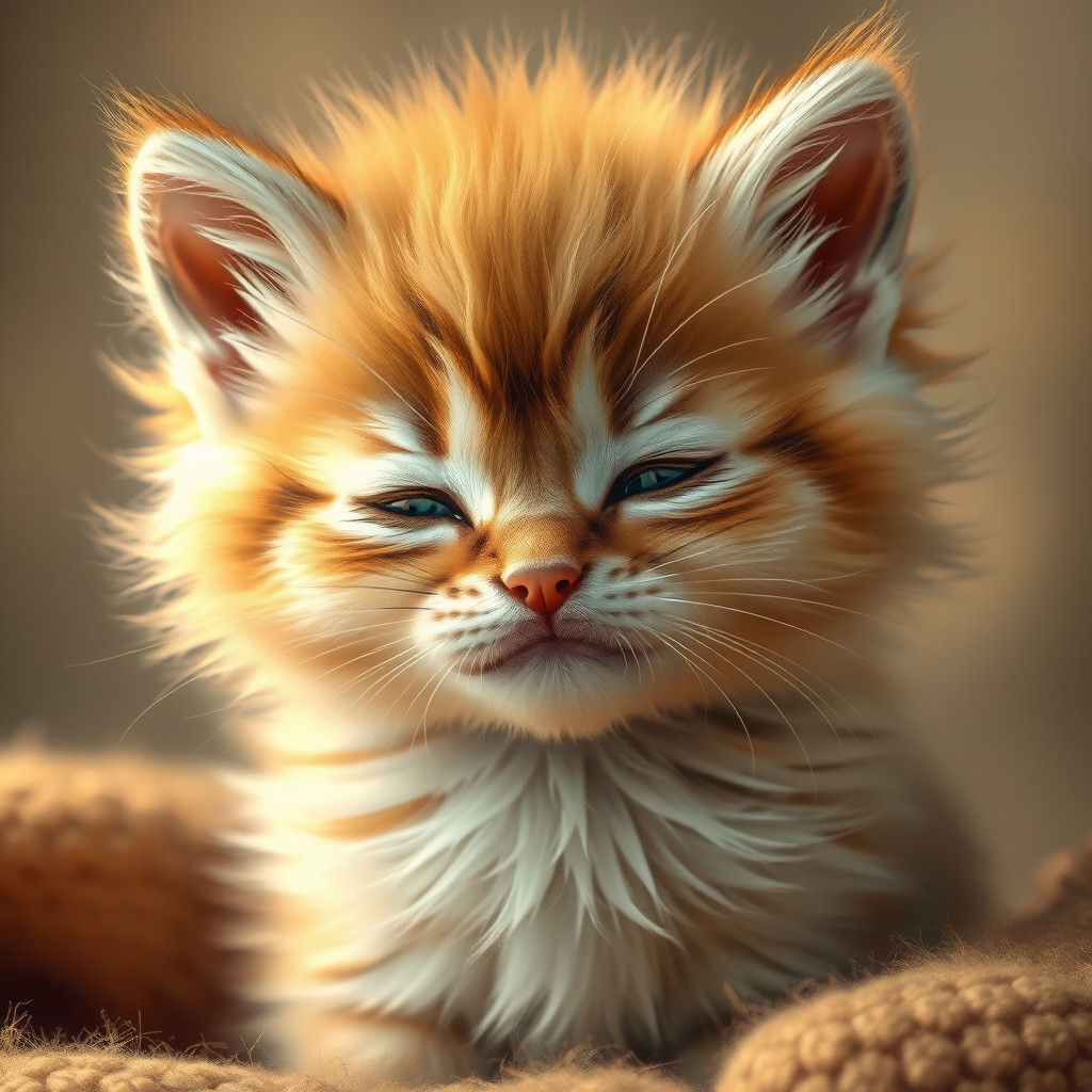 Dreamy Golden Kitten in a Whimsical Atmosphere