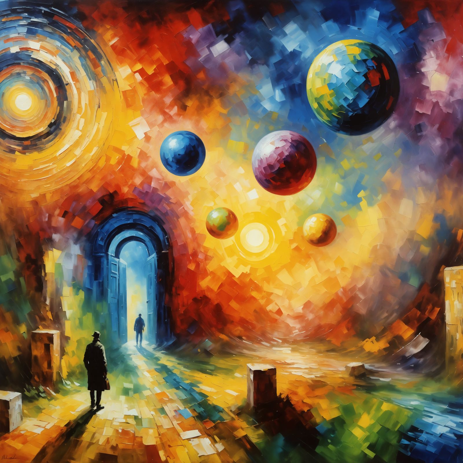 Neo-Impressionist Painting of Past Connection With Portals