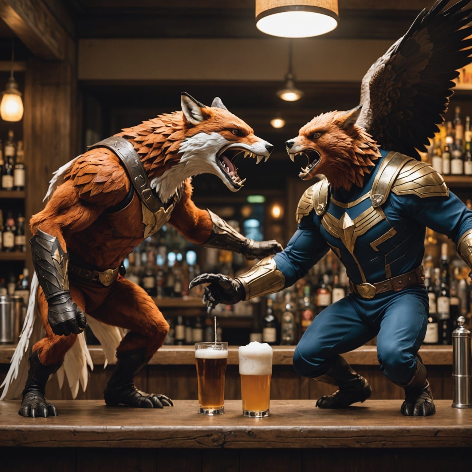 Fox-Man Punches Eagle-Man in Bar Brawl