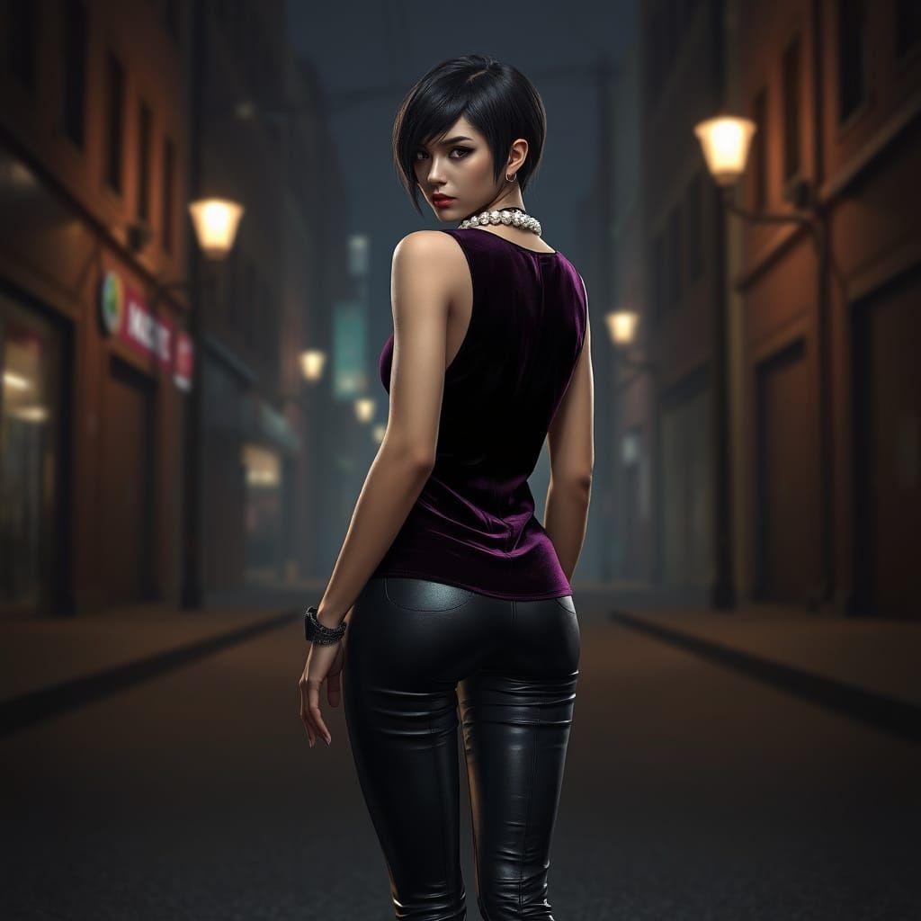 Ada Wong standing in a lonely street at night.