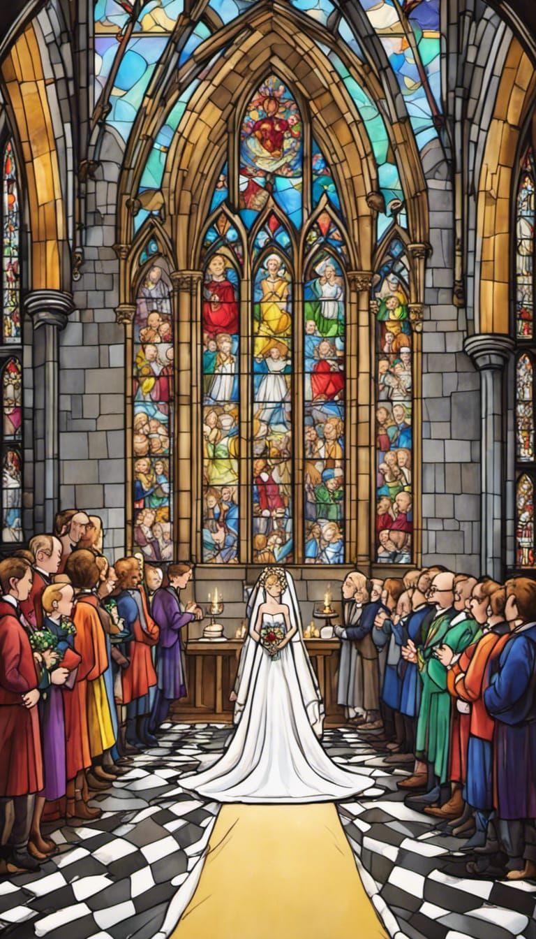 Cat Wedding at Lancaster Cathedral with Rainbow