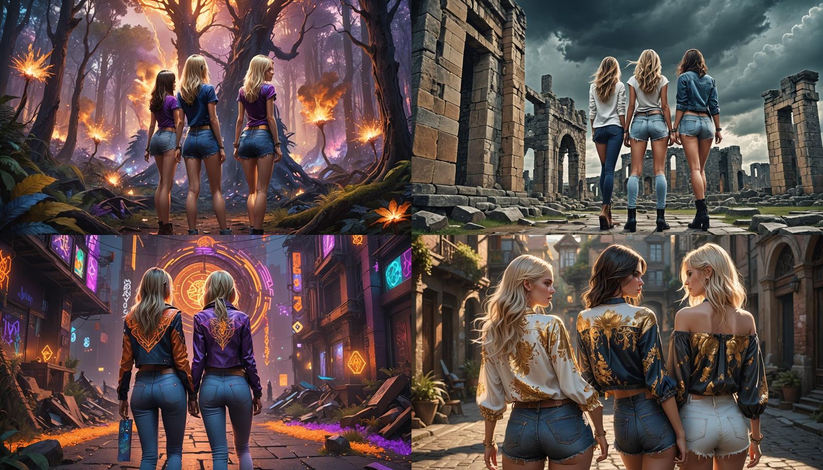 Blonde and Brunette in Tight Jeans, Fantasy Art
