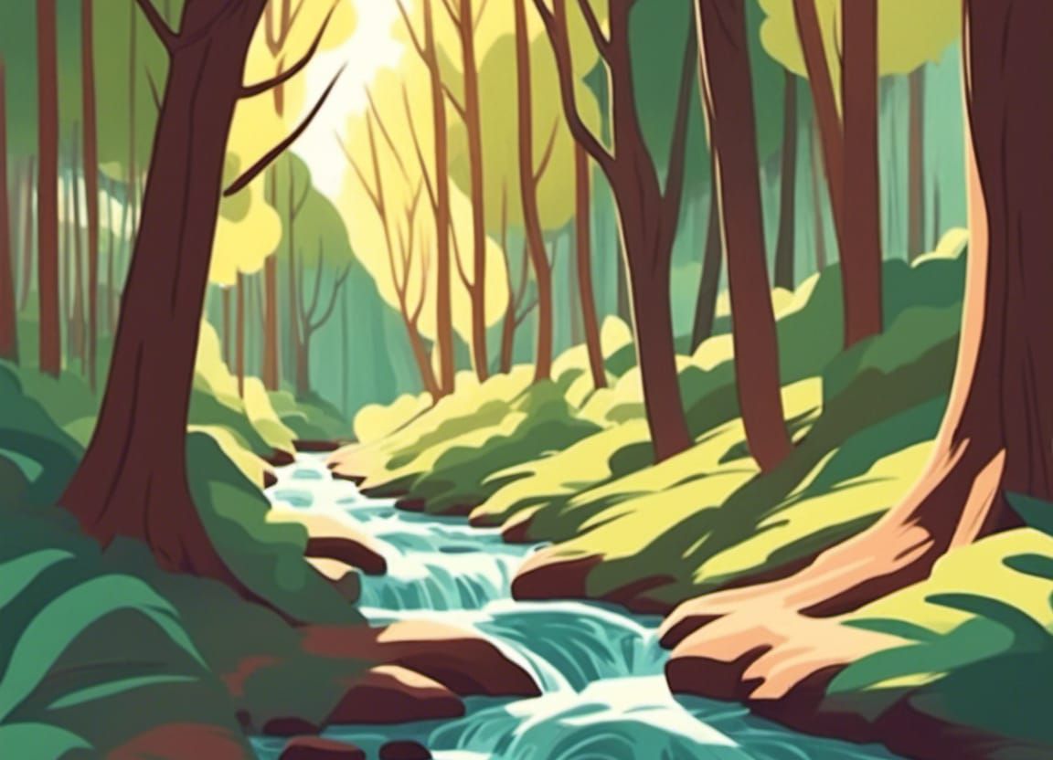 Forest Stream in Disney Style Illustration
