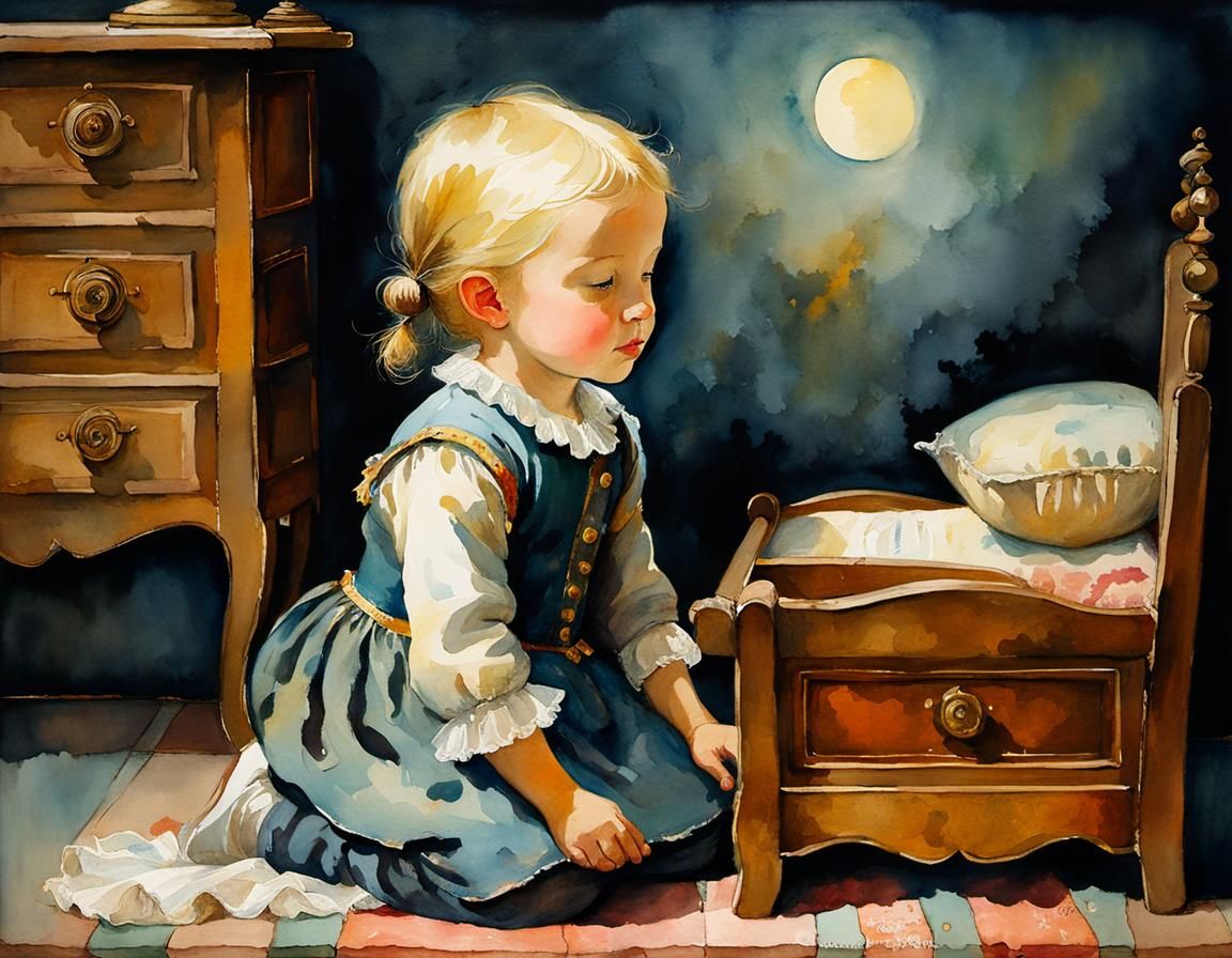 Child's Bedtime Prayers: Dark, Moody Watercolor