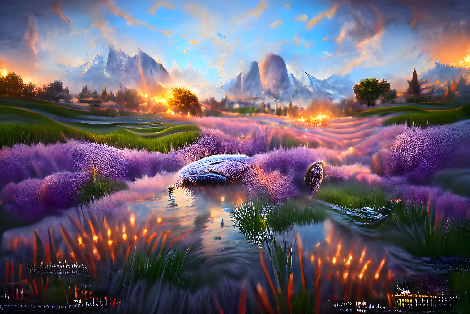 Lavender Field at Sunset: Digital Art on Artstation