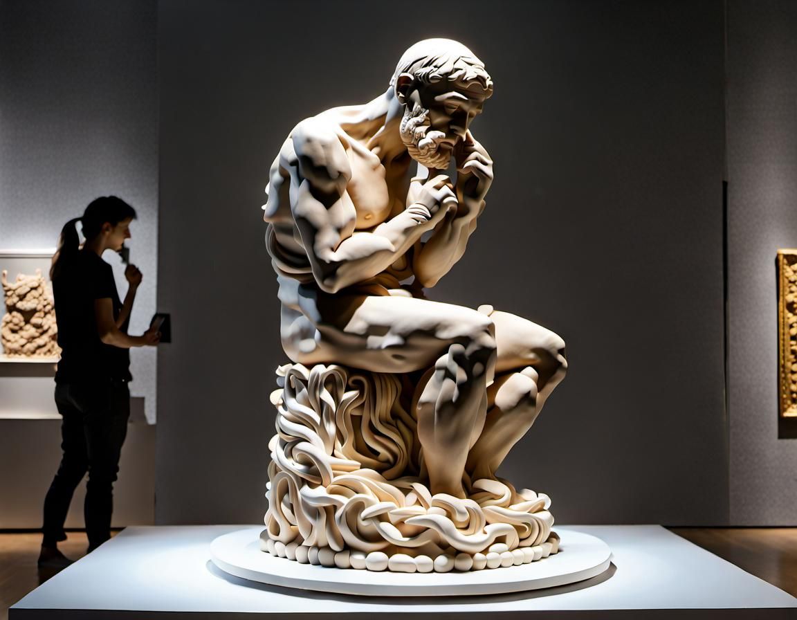 Cake Sculpture of Rodin's Thinker, Photorealistic
