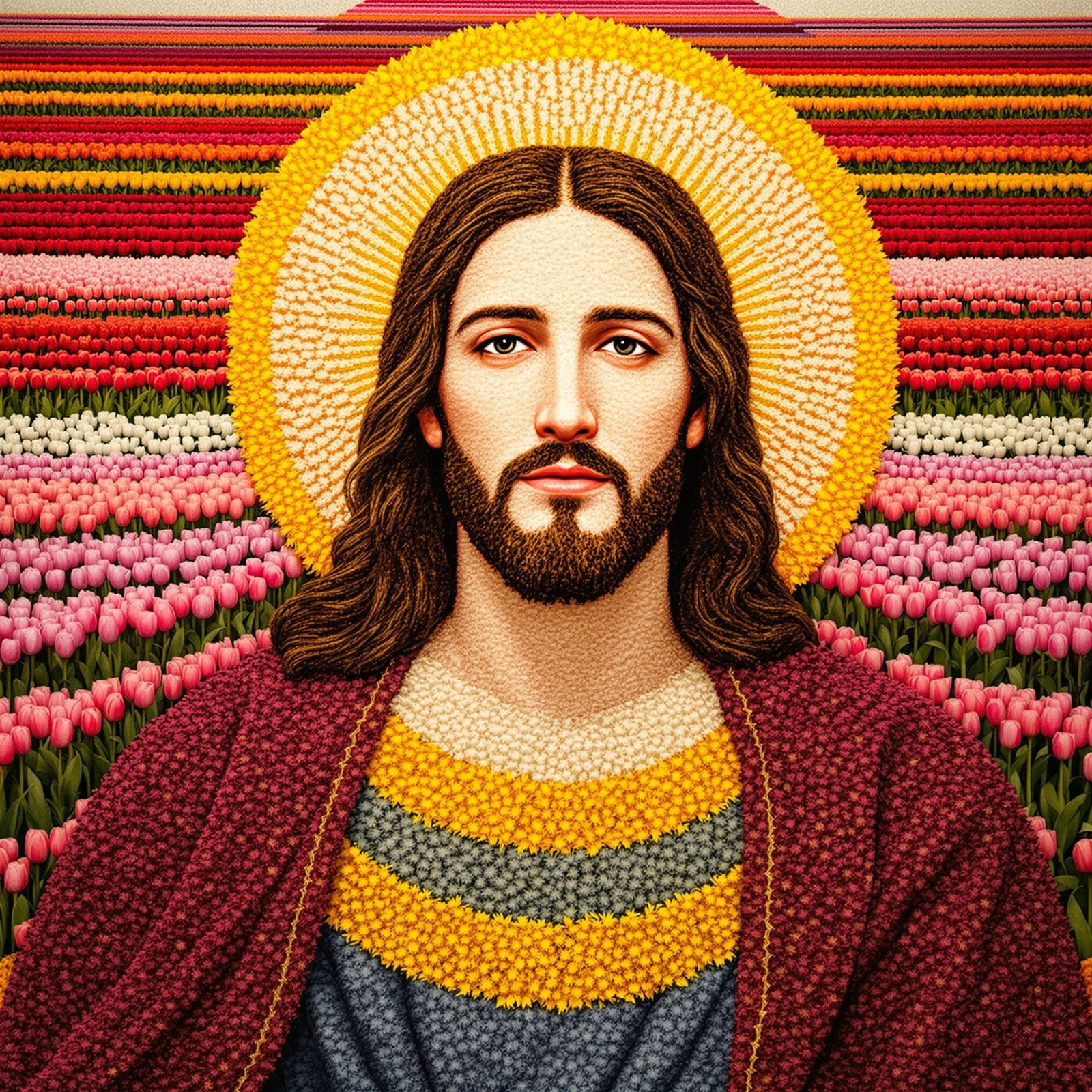 Jesus Christ Floral Mosaic Portrait