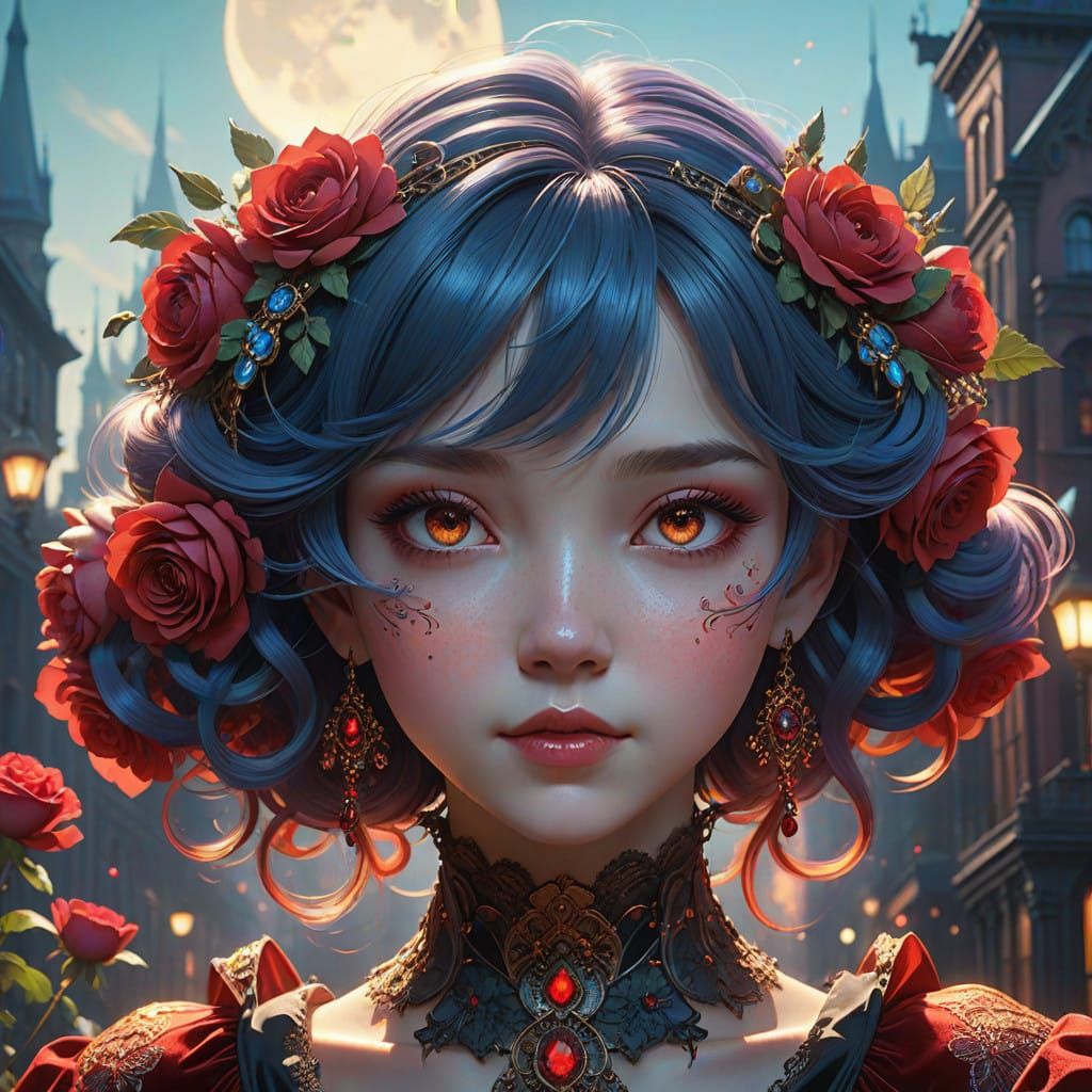 Whimsical Victorian Goddess in Ruby Splendor