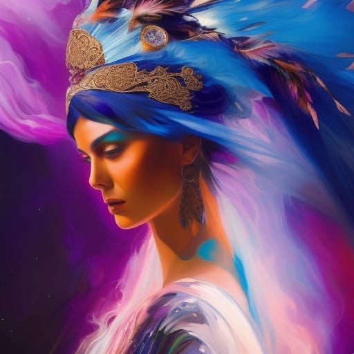 Fiery Purple Woman in Oil Painting Style