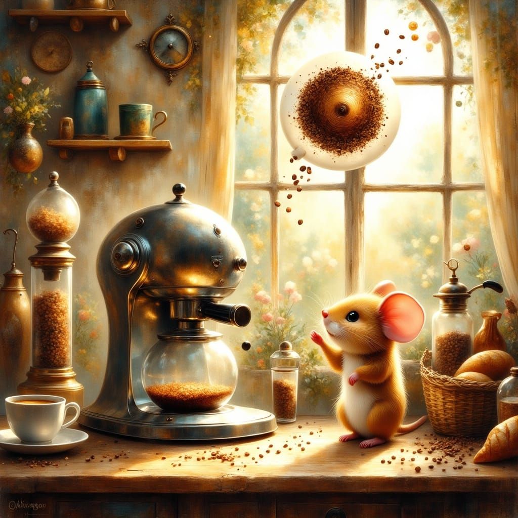 Whimsical Mouse in Cozy Café Scene