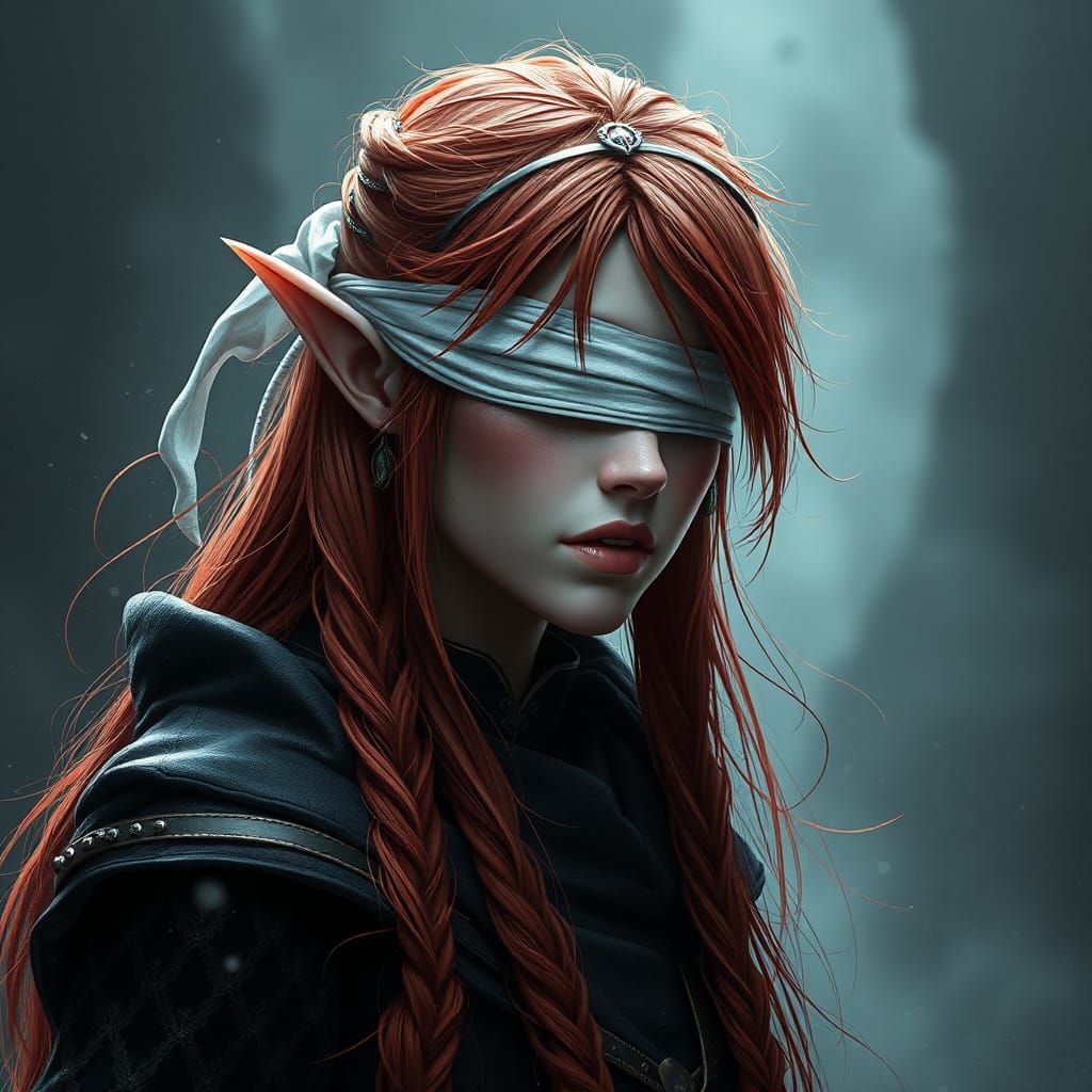 High-Elf Female in Black Robes: Fantasy Art