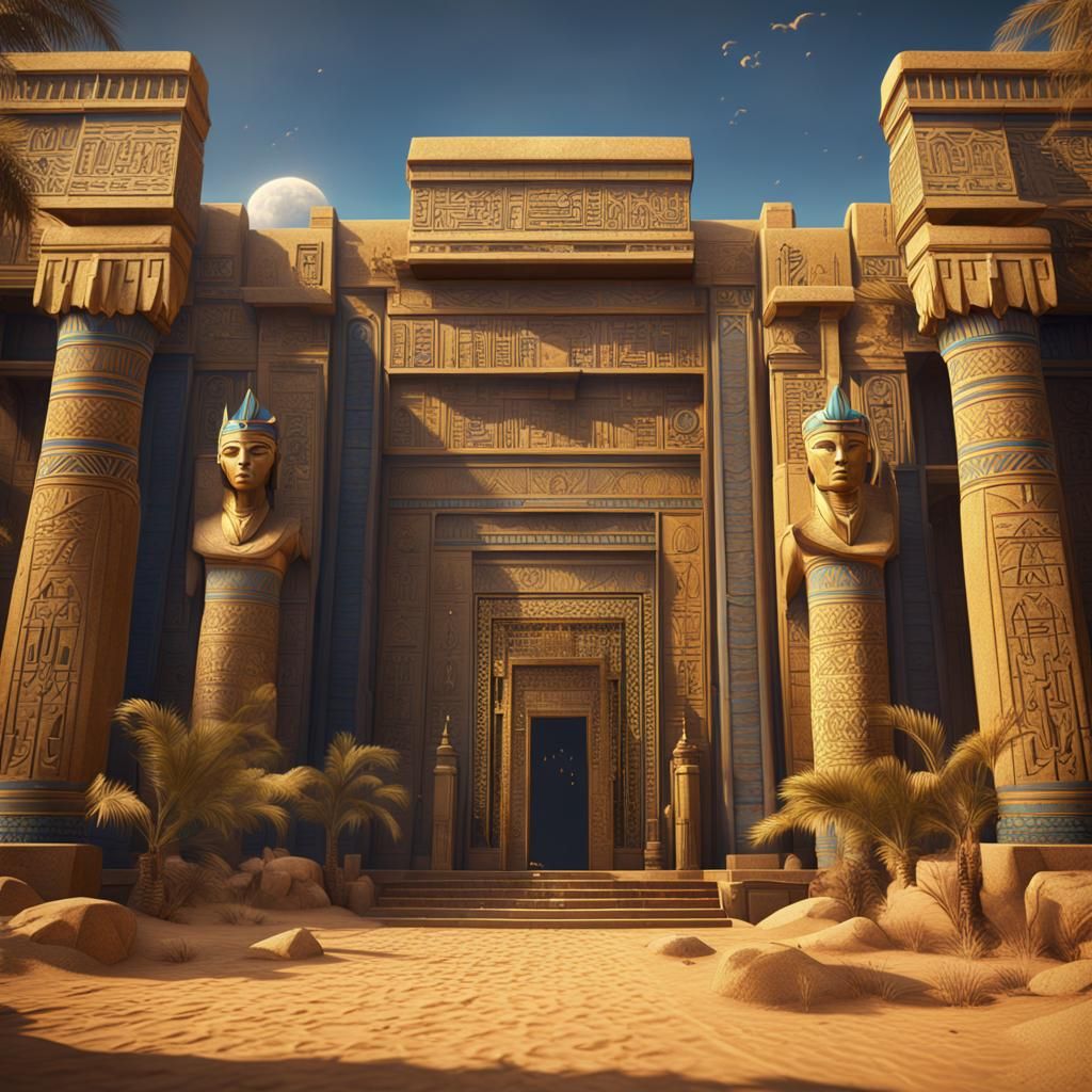 Detailed Egyptian Matte Painting in Deep Color
