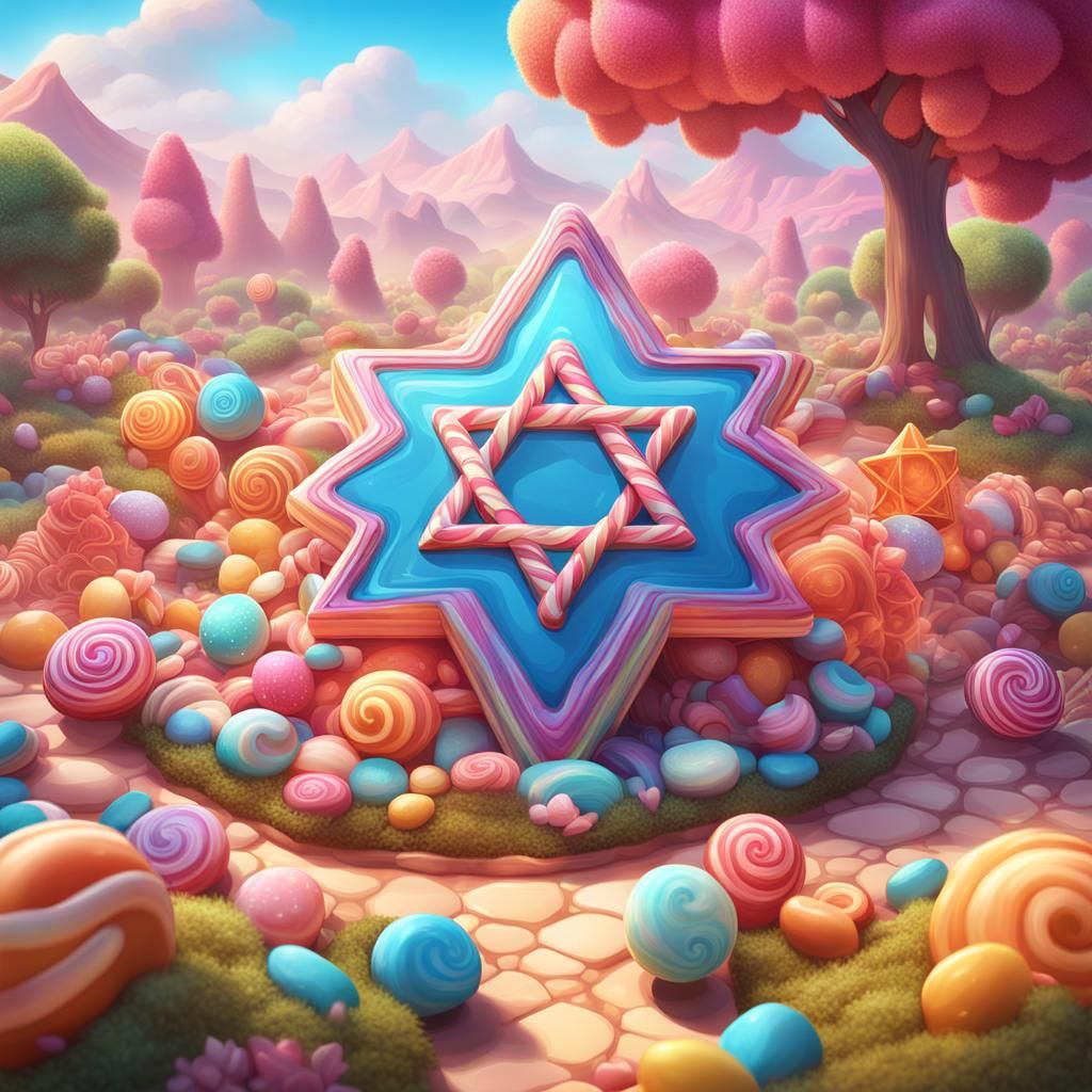 Candy Art Fantasy Landscape with Star of David Symbols