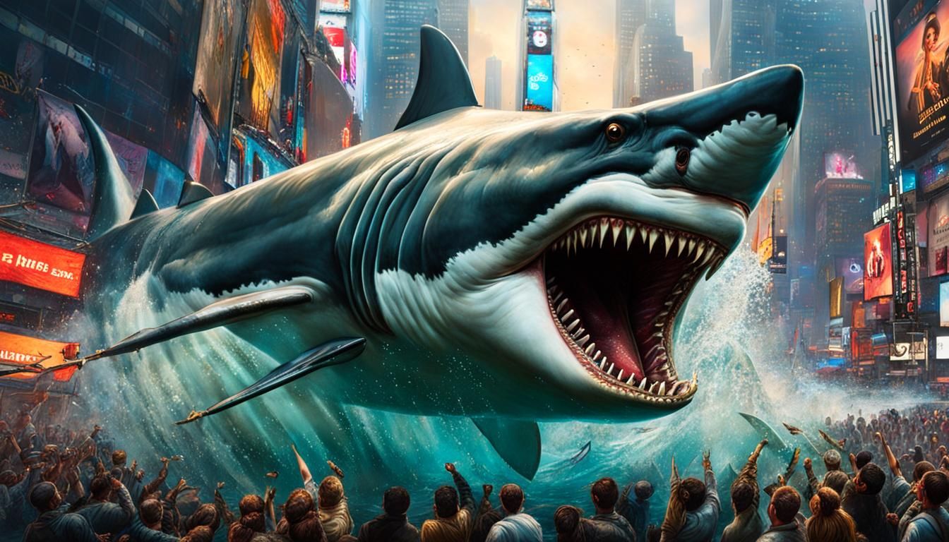Gigantic Megalodon Emerges in Times Square: Hyperrealistic A...