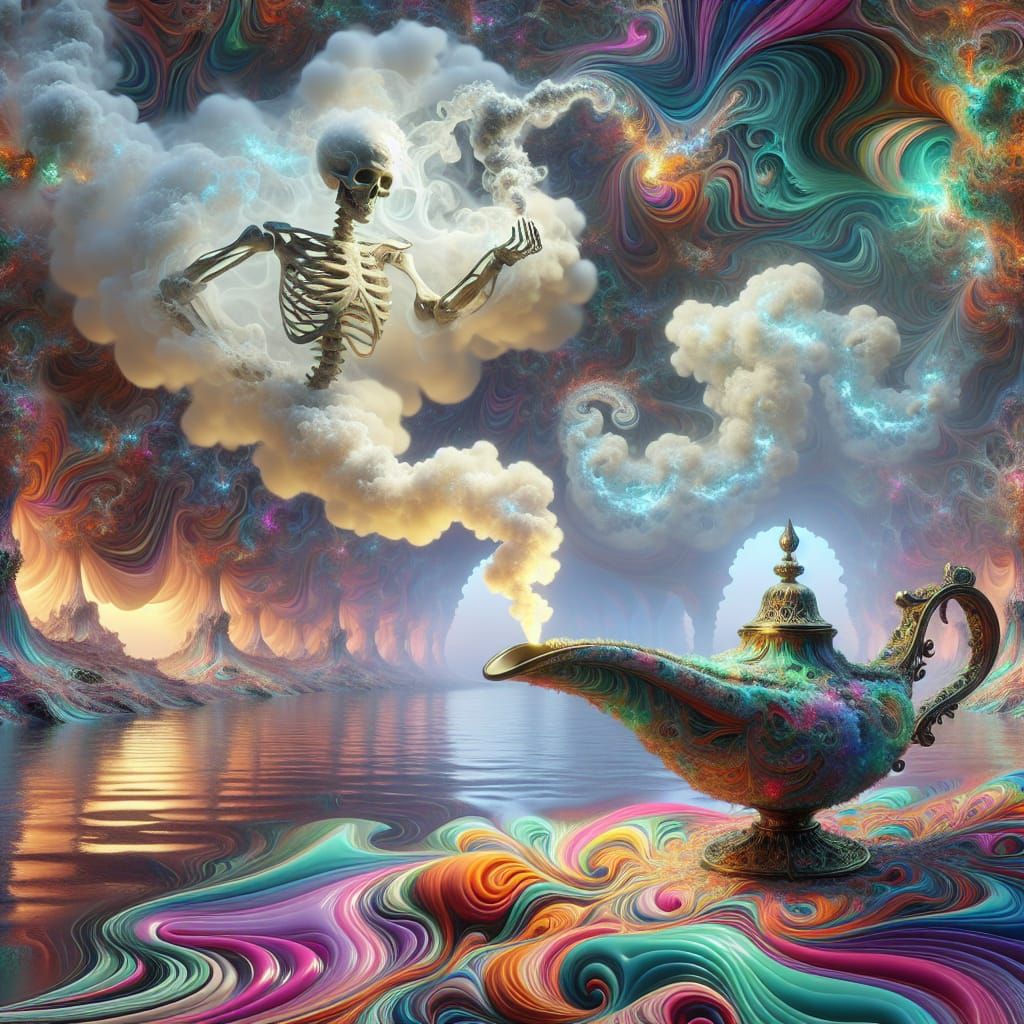 Ethereal Genie Materializes Amidst Whimsical Arabian Landsca...