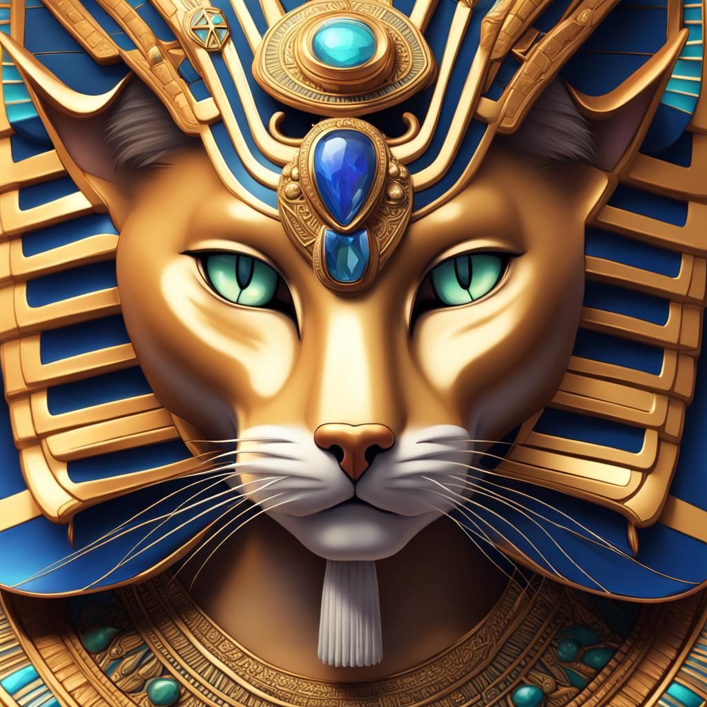 Regal Cat Deity Adorned in Egyptian Oasis