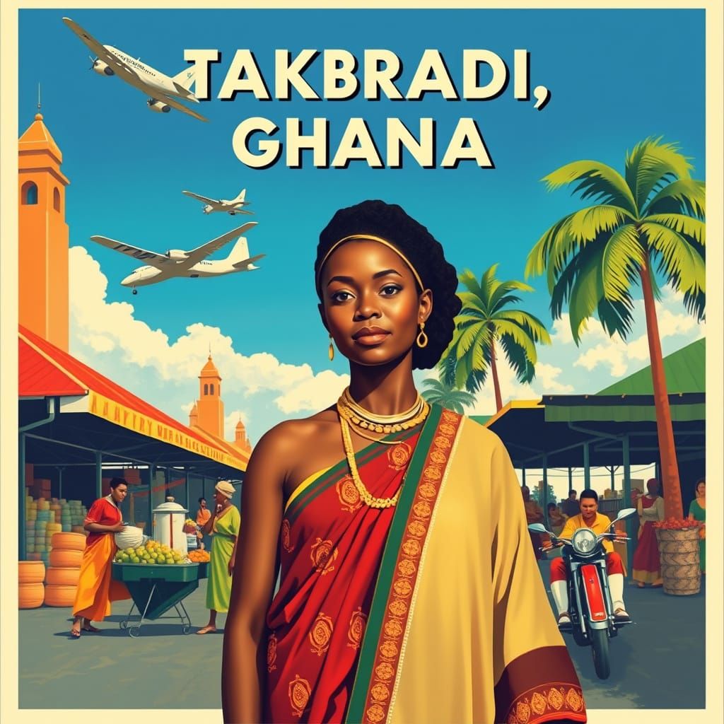 Vintage-Style Travel Poster of Takoradi, Ghana