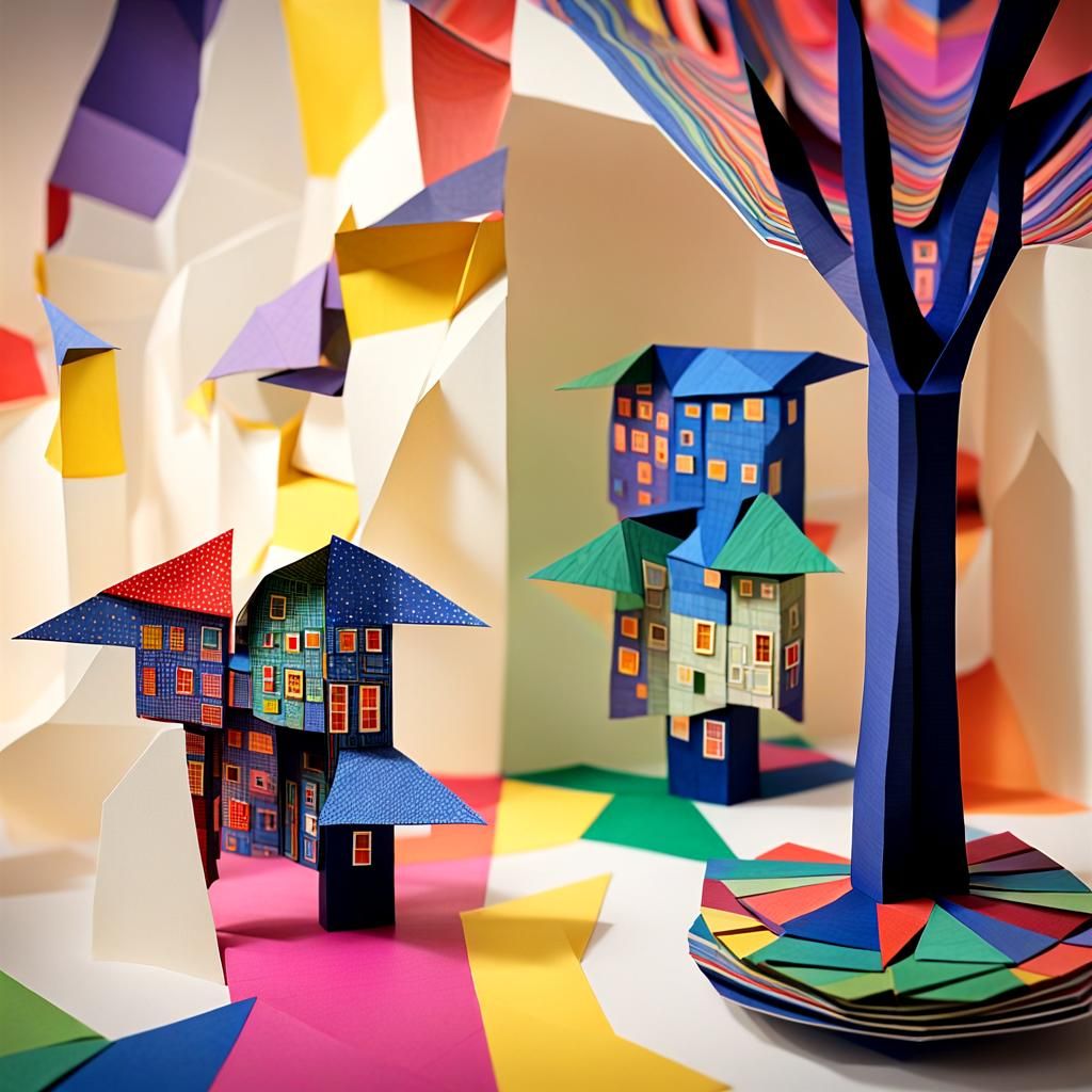 Origami Papercraft Sculpture in Hundertwasser Style
